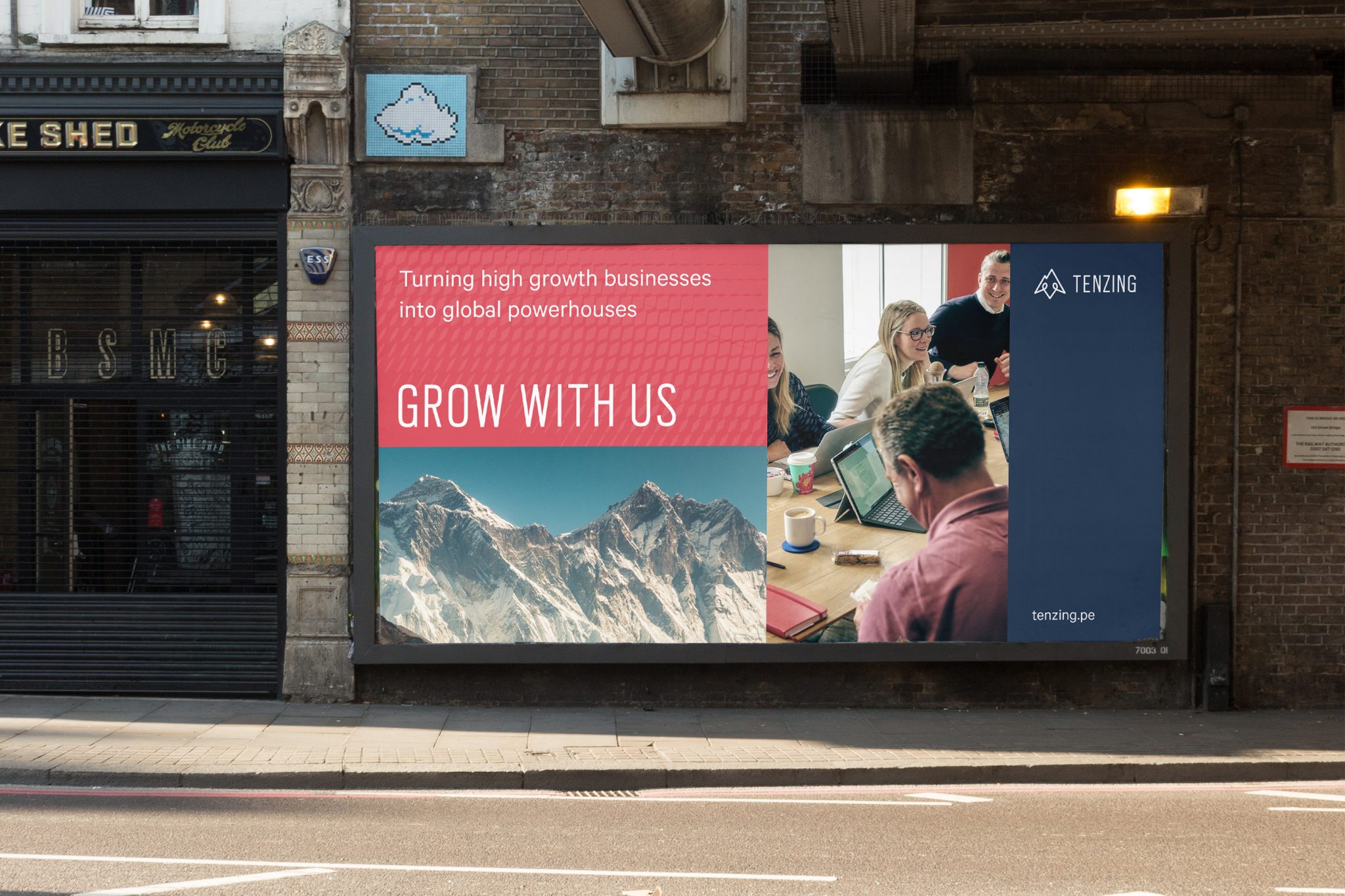 Large-format advertising campaign promoting Tenzing's growth-focused approach to investing.