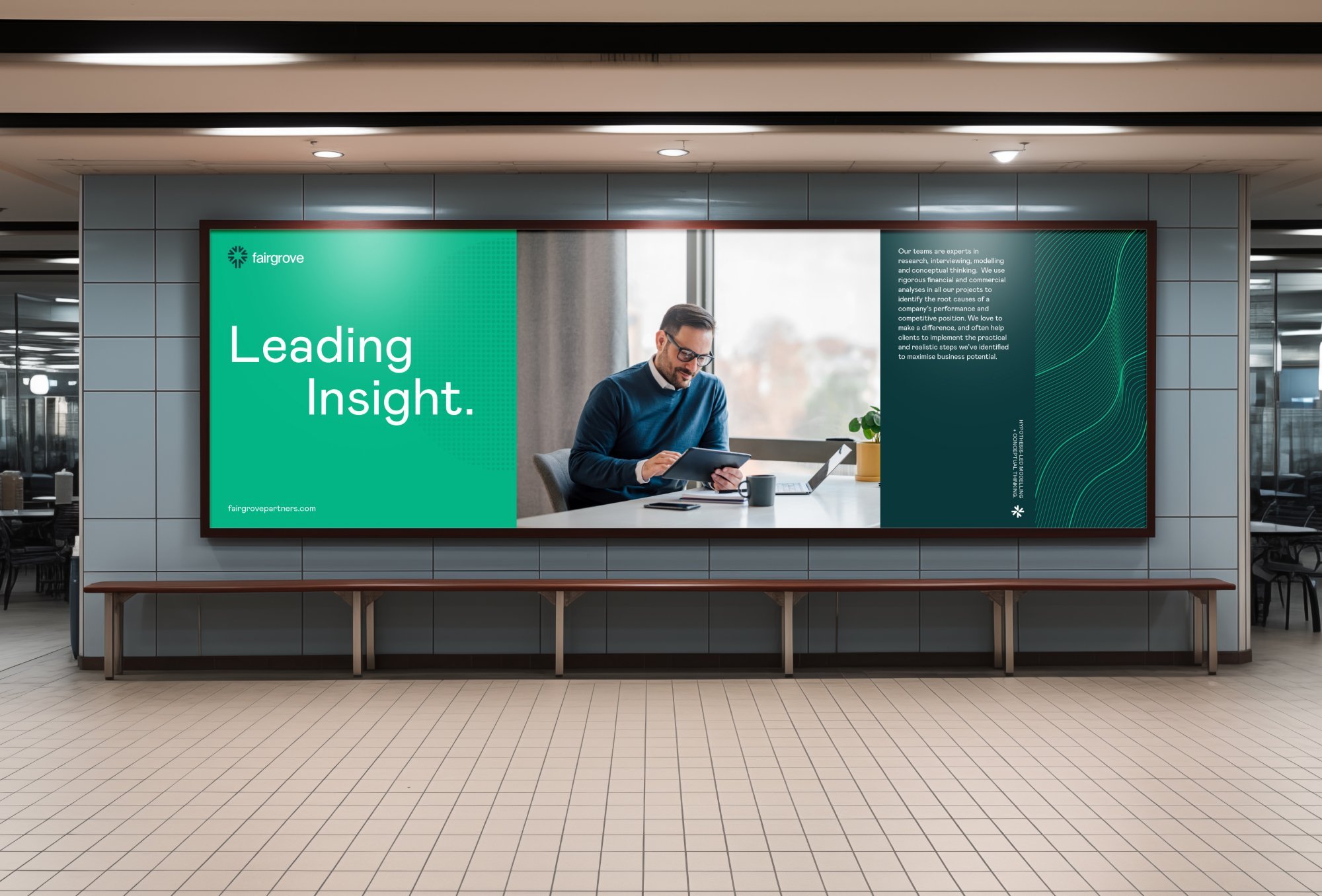Large-format outdoor advertising campaign showcasing the Fairgrove Partners brand identity.